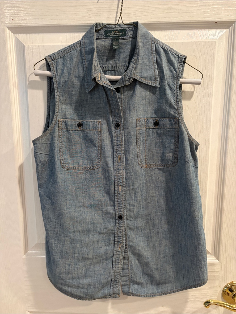 Lauren Ralph Lauren Light Blue Sleeveless Denim Button-Down Shirt